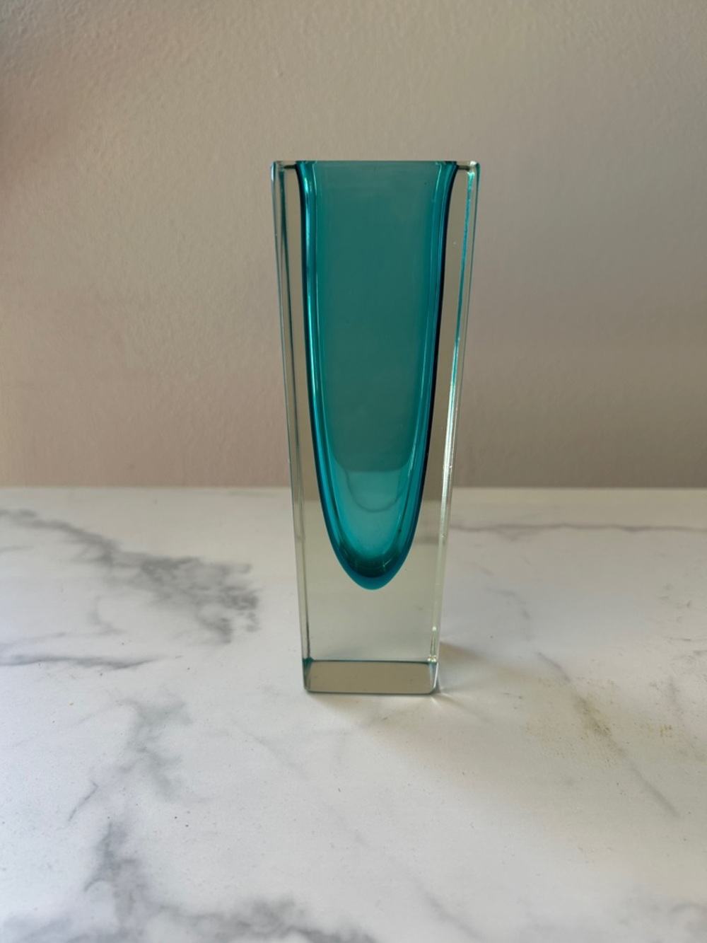 Murano Teal and Clear Glass Art Vase